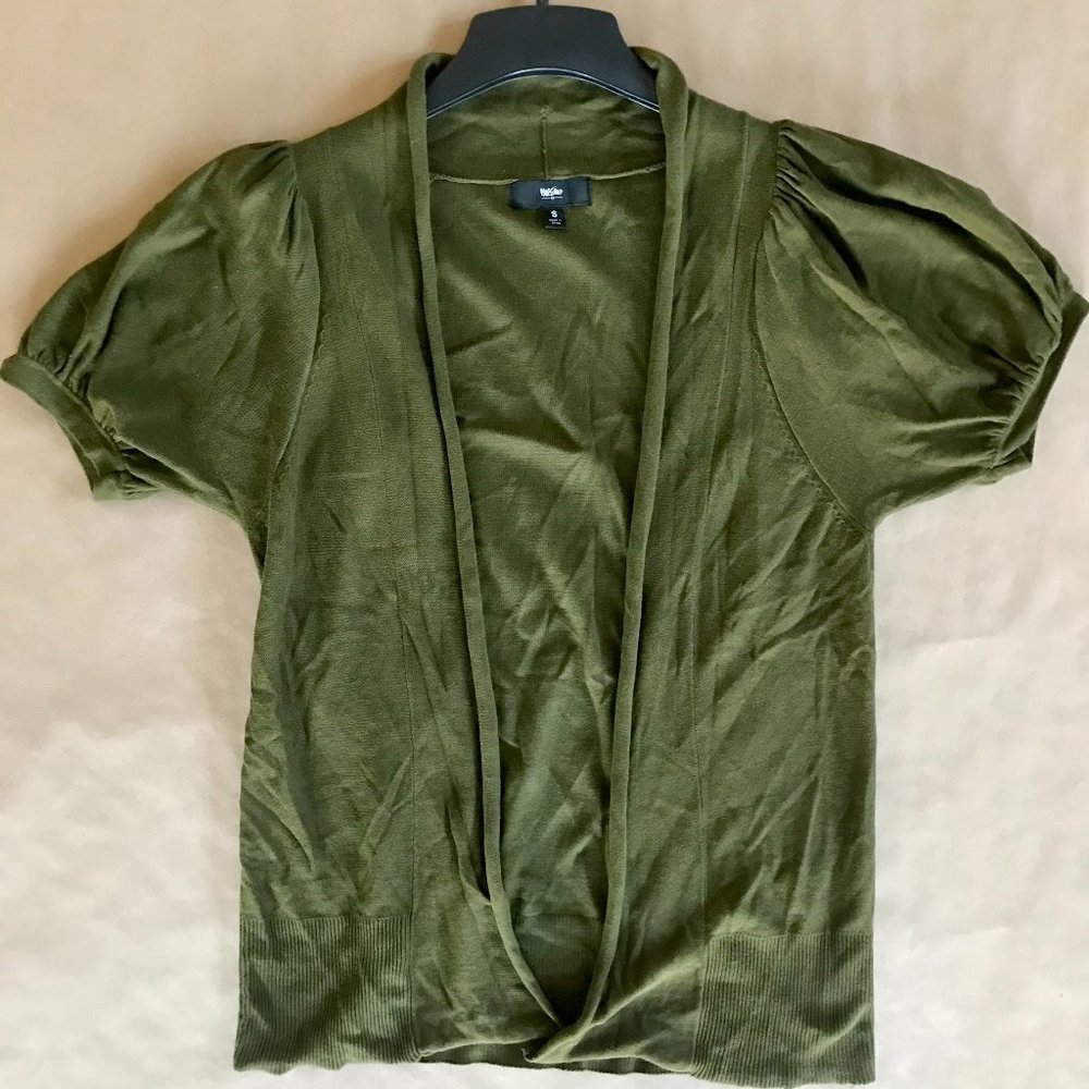 Mossimo Olive Green Puff Sleeve Cardigan.